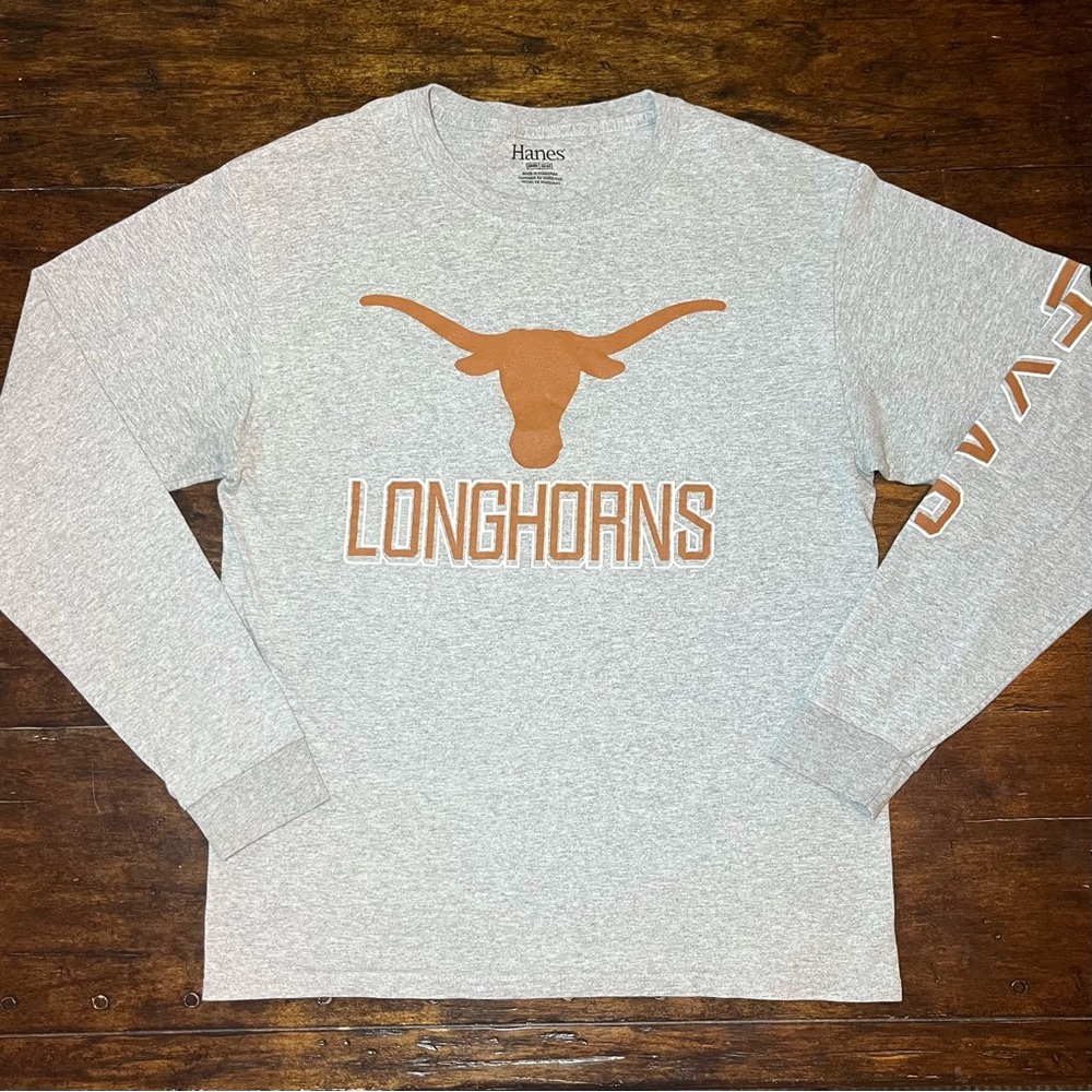 University of Texas Longhorns Long Sleeve T-Shirt M NCAA Fan Apparel Gray Orange